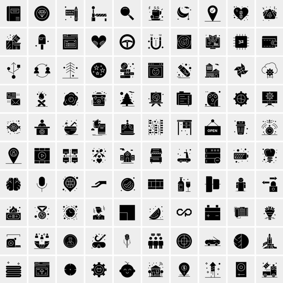 Set of 100 Business Solid Glyph icons vector