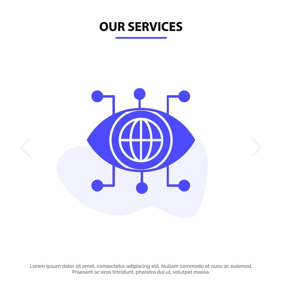 Our Services Data Manager Technology Vision Solid Glyph Icon Web card Template vector