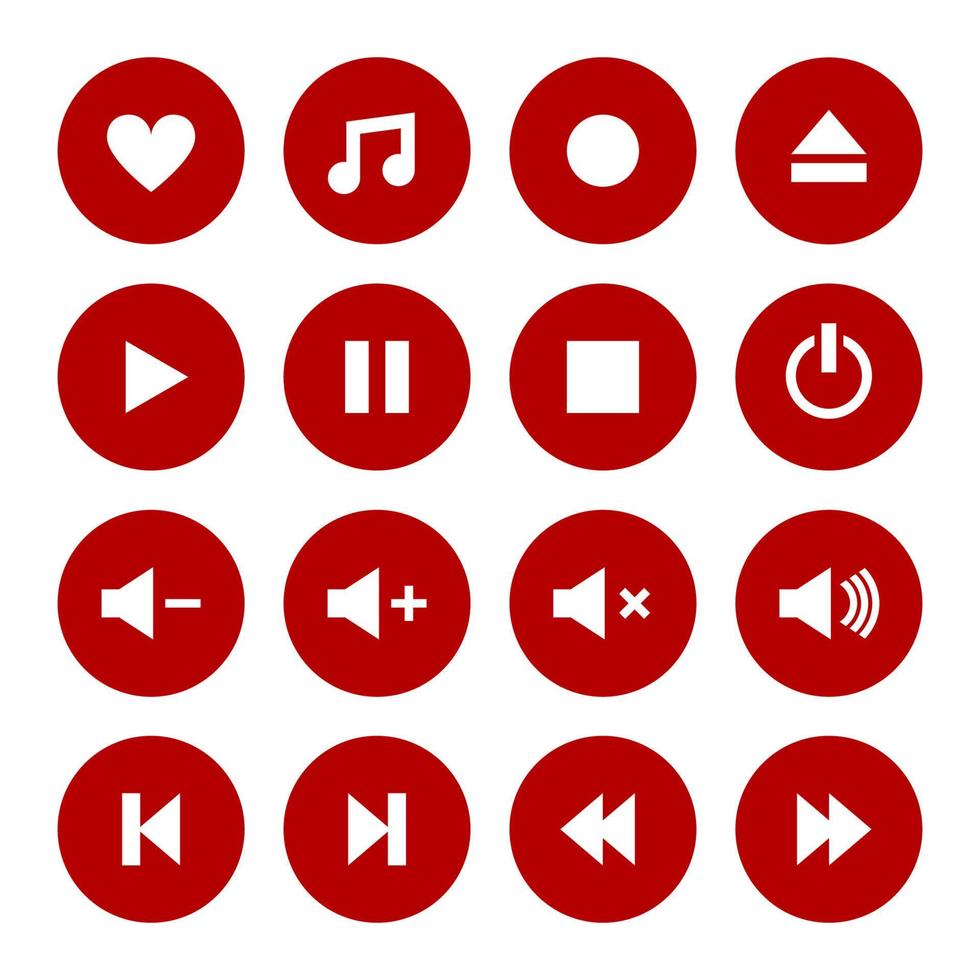 diseño de iconos de reproductor de música y video rojo y blanco vector