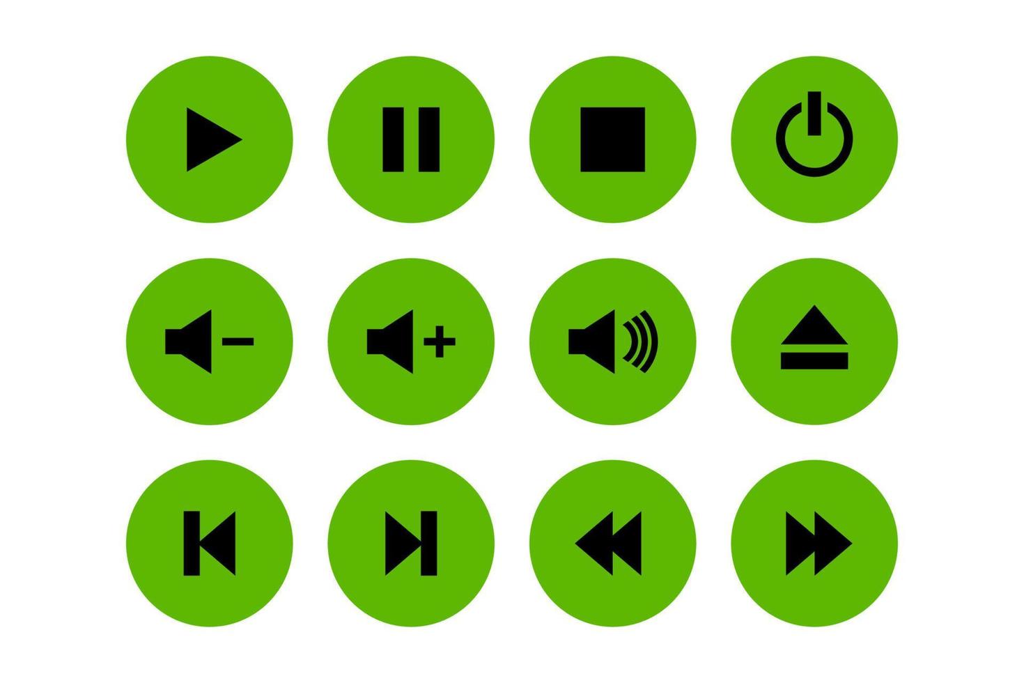 conjunto de diseño de iconos de reproductor de música verde y negro vector