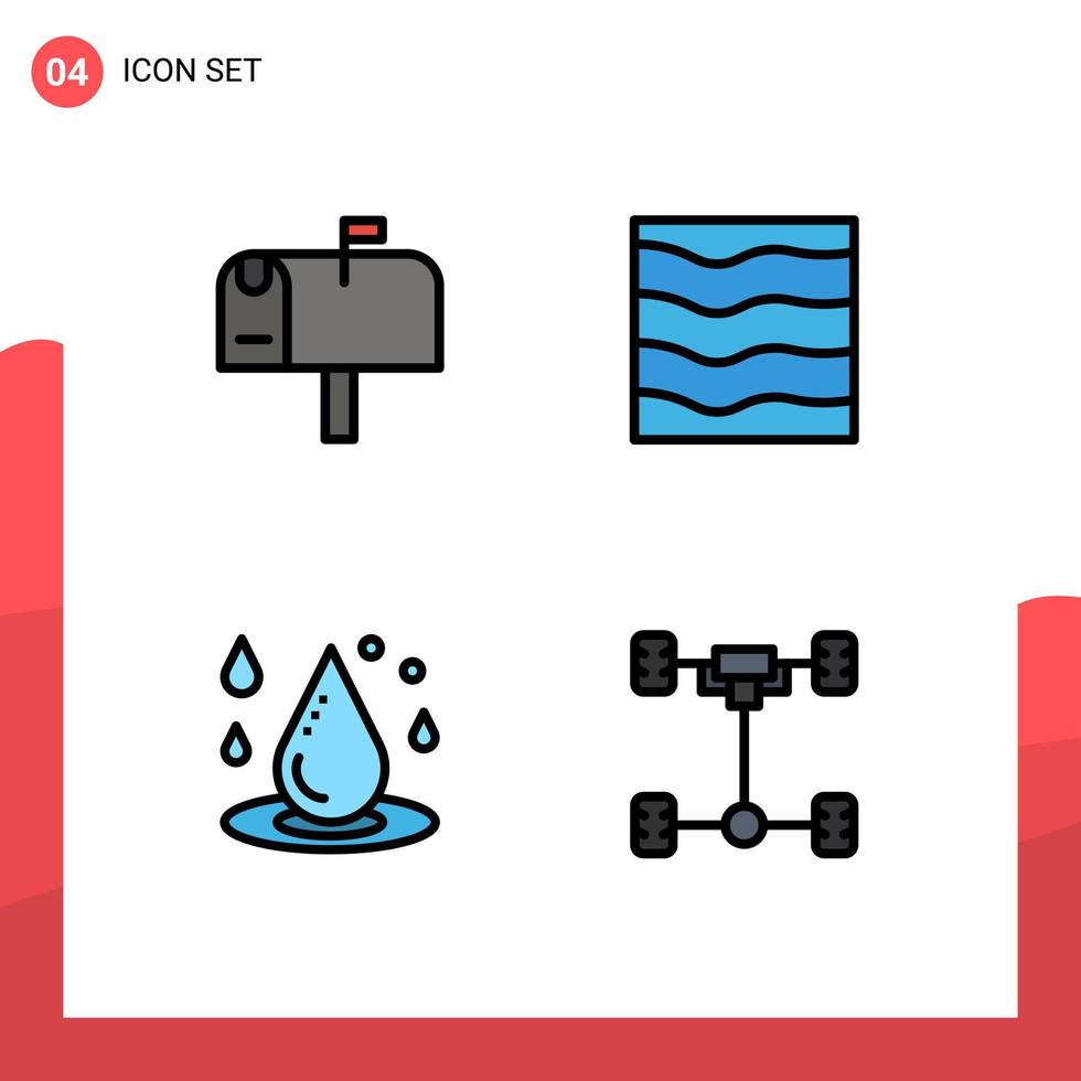 conjunto moderno de 4 colores planos y símbolos de línea de llenado, como elementos de diseño de vectores editables de spa de agua natural de gota de correo