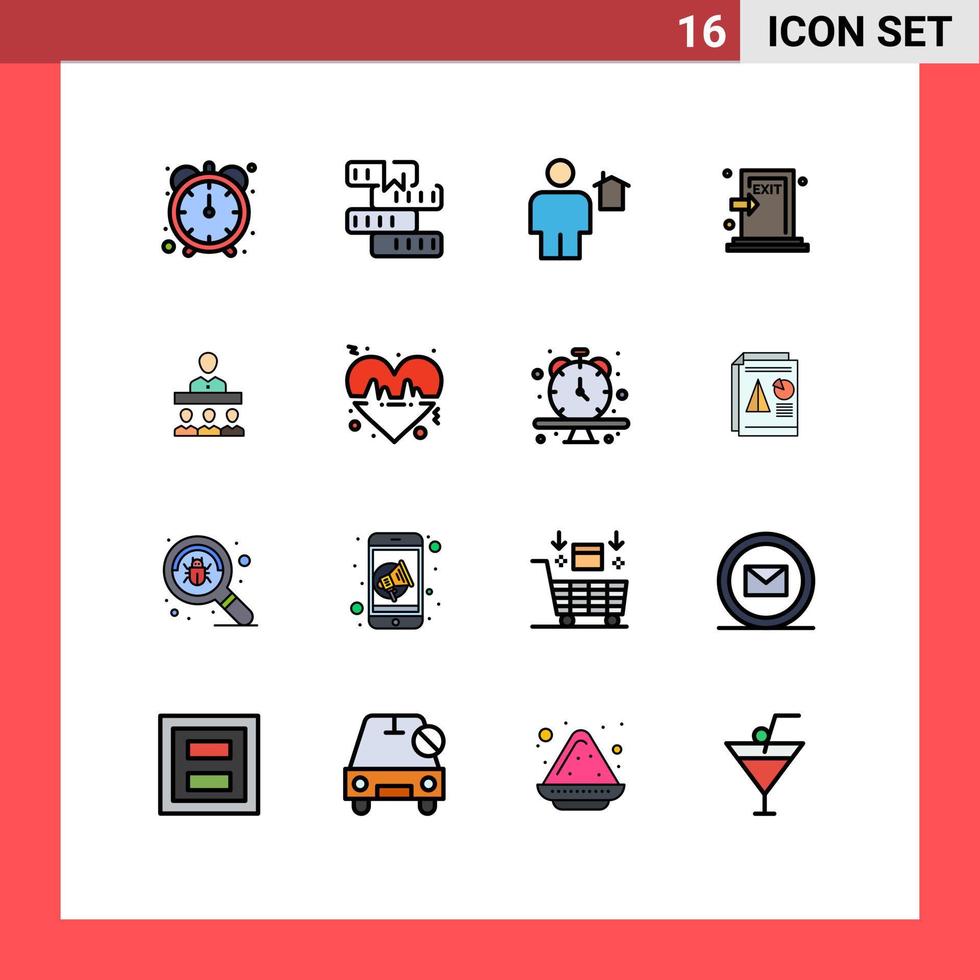 16 Flat Color Filled Line concept for Websites Mobile and Apps exit evacuate avatar escape human Editable Creative Vector Design Elements