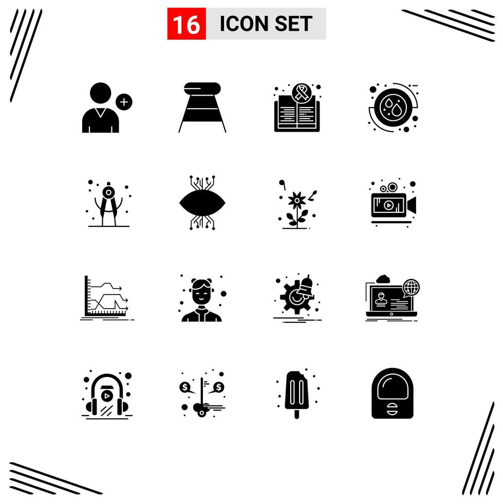 16 iconos creativos, signos y símbolos modernos de geometría, libro de cuidados, sangre médica, elementos de diseño vectorial editables vector