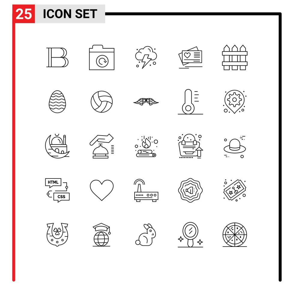 conjunto moderno de pictograma de 25 líneas de elementos de diseño vectorial editables de corazón de cerca de nube de casa de madera vector