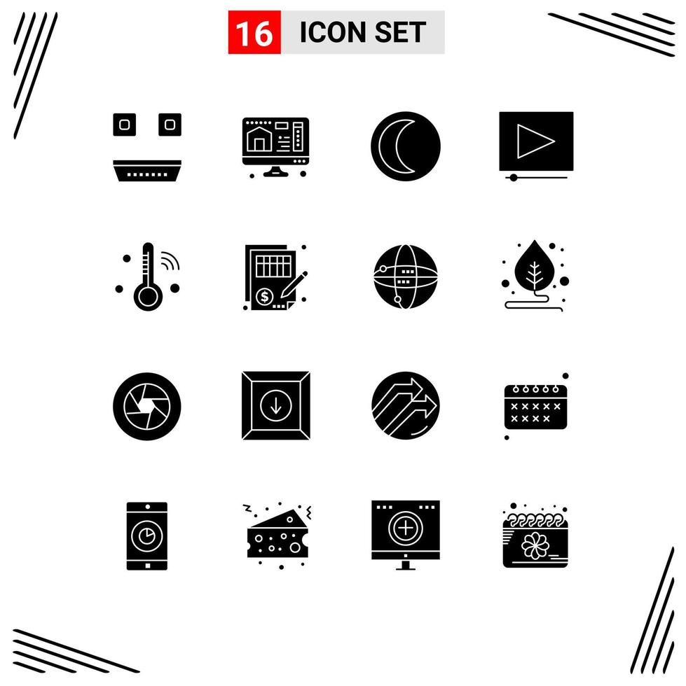 16 User Interface Solid Glyph Pack of modern Signs and Symbols of thermometer iot nature internet of things clip Editable Vector Design Elements