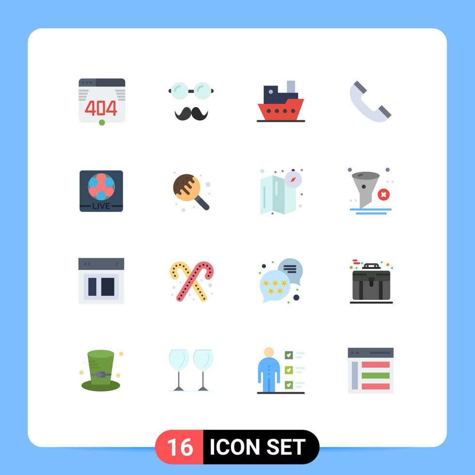 Set of 16 Commercial Flat Colors pack for football game steamboat live phone Editable Pack of Creative Vector Design Elements