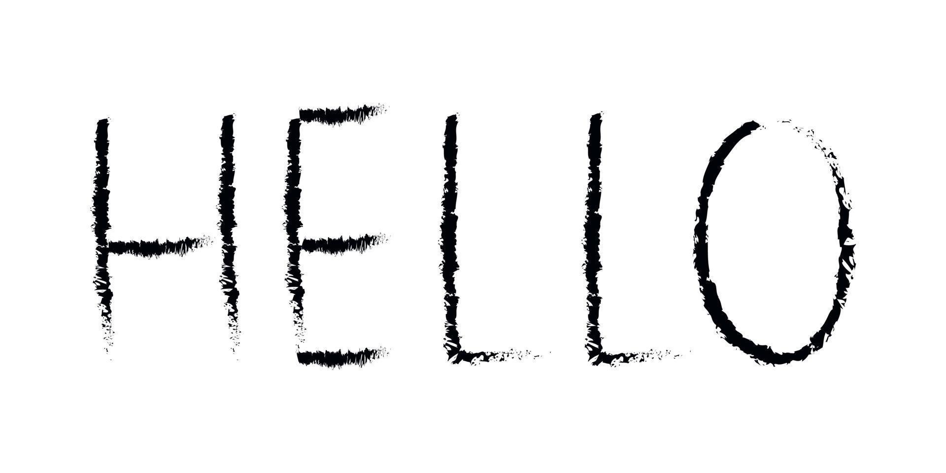 Doodle cosmos lettering in childish style. Hand drawn abstract space text hello. Black and white vector