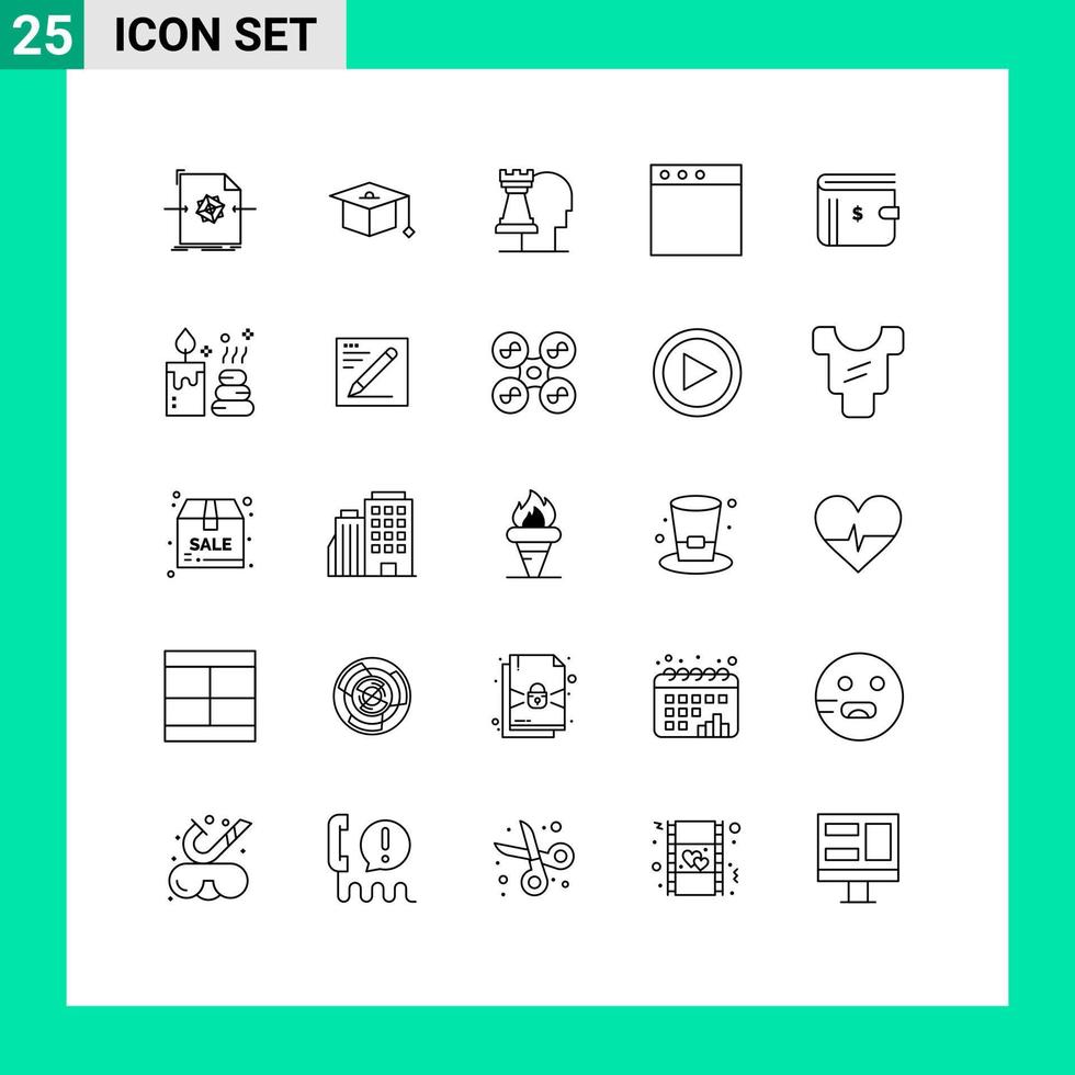 25 iconos creativos signos y símbolos modernos de decisiones de dinero en efectivo monedero mac elementos de diseño vectorial editables vector