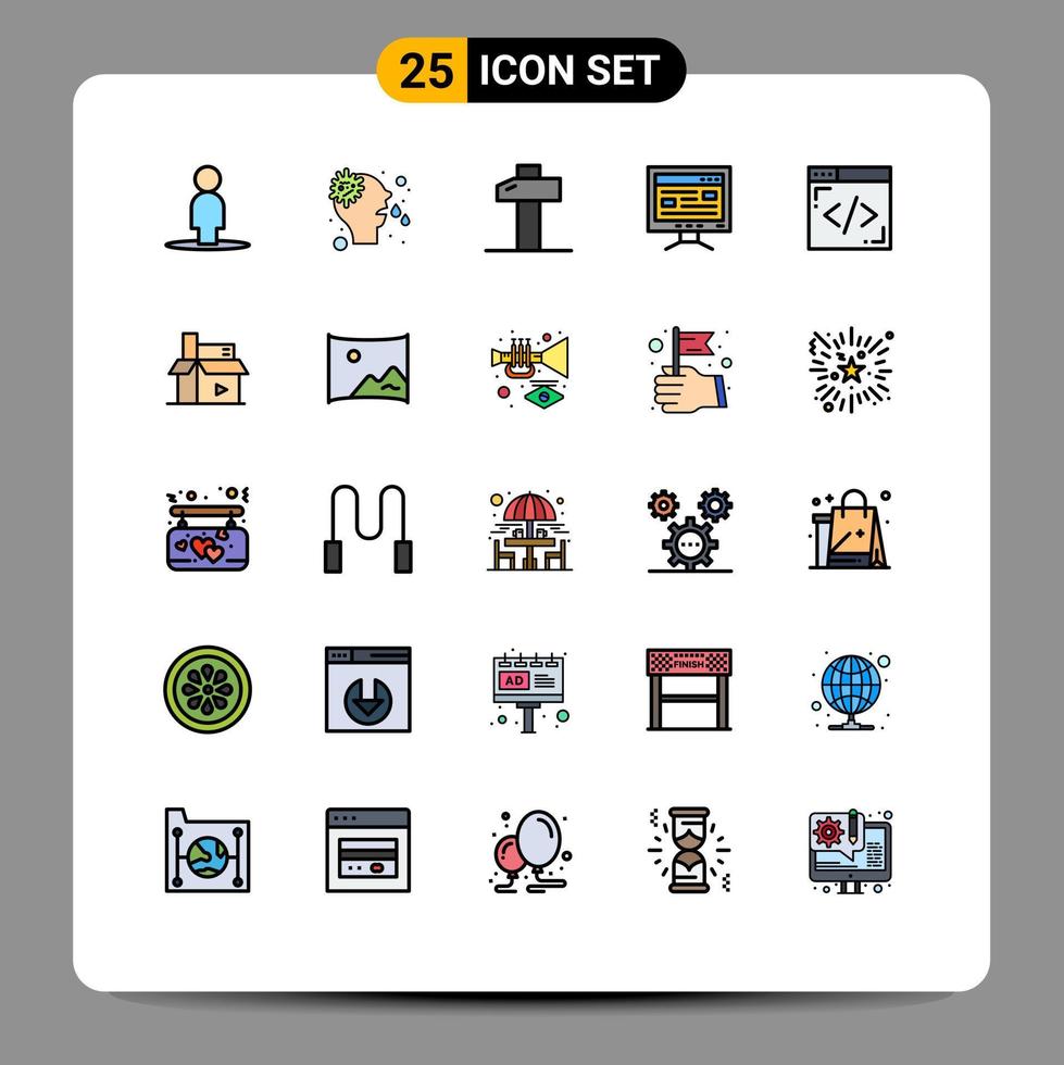 Pictogram Set of 25 Simple Filled line Flat Colors of content internet hammer coding study Editable Vector Design Elements