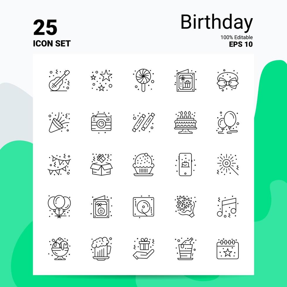 25 conjunto de iconos de cumpleaños 100 archivos eps 10 editables concepto de logotipo de empresa ideas diseño de icono de línea vector