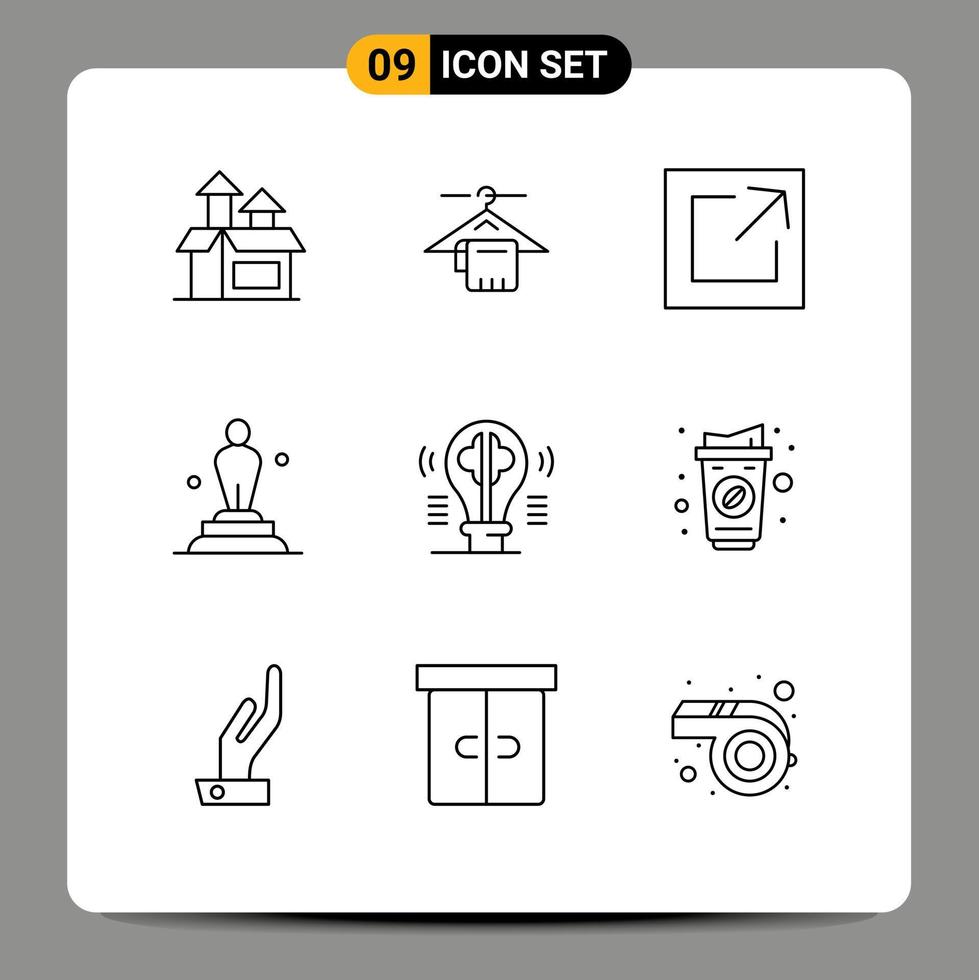 Group of 9 Modern Outlines Set for bulb trophy export statue award Editable Vector Design Elements