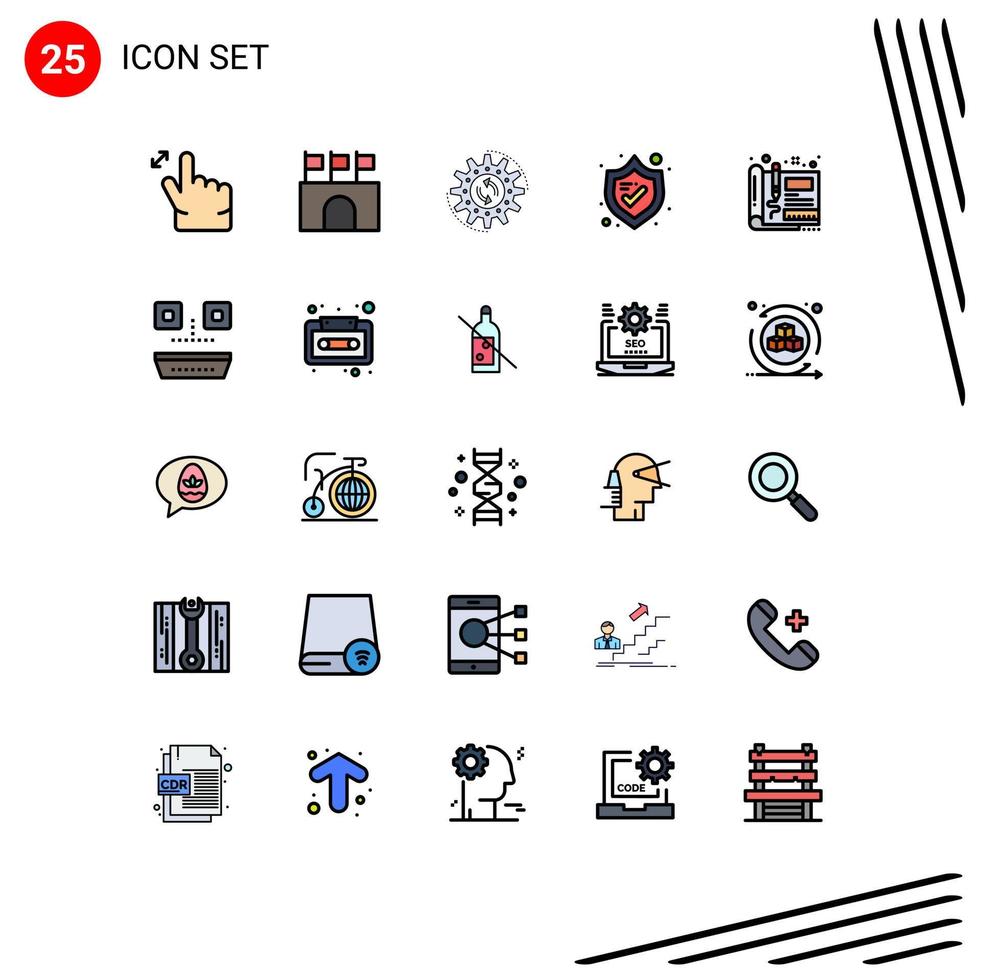 Set of 25 Modern UI Icons Symbols Signs for design shield management security work Editable Vector Design Elements