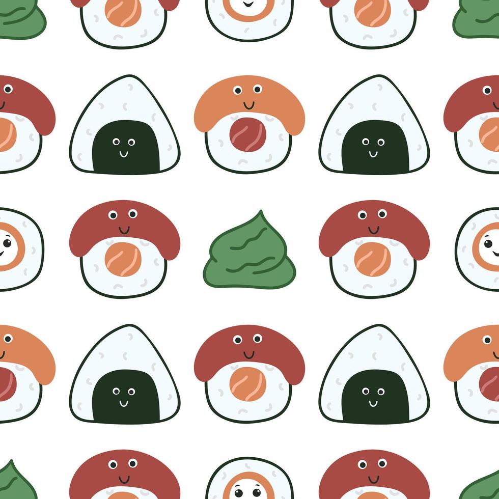 Kawaii sushi and sashimi seamless pattern vector