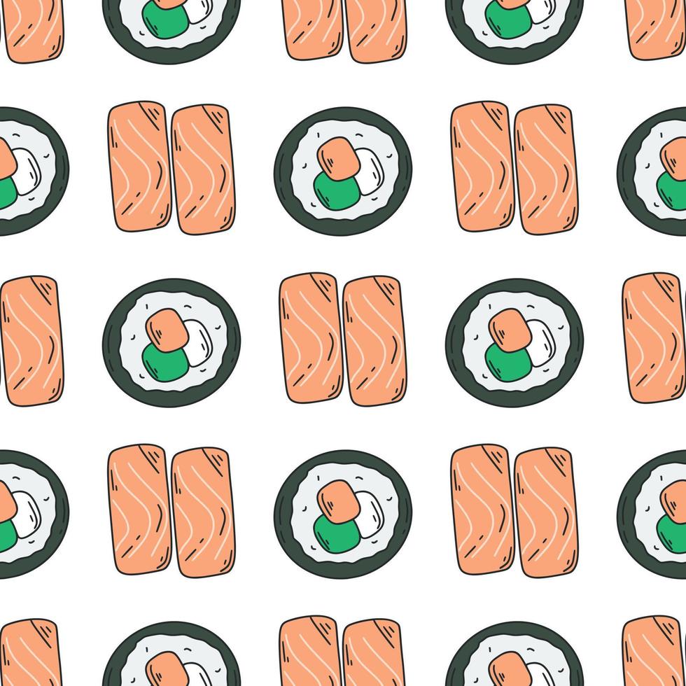 Sushi and sashimi seamless pattern vector