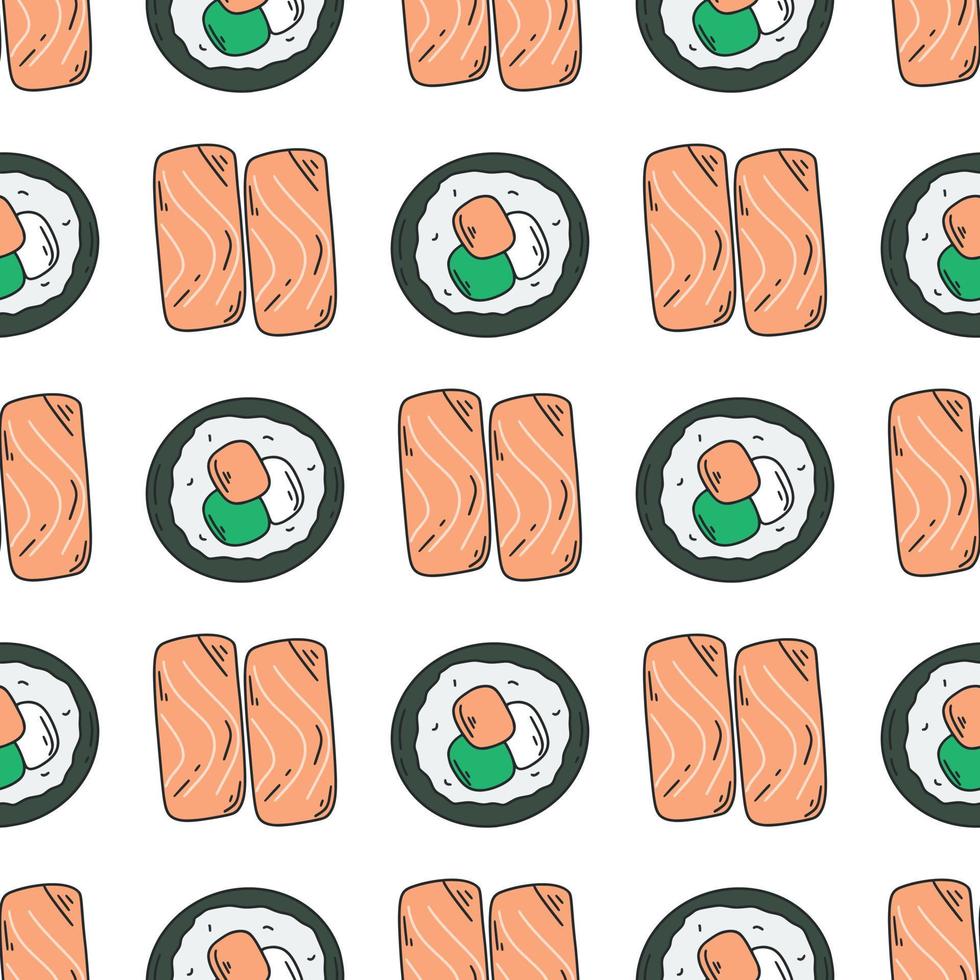 Sushi and sashimi seamless pattern vector