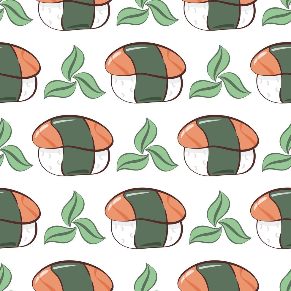 Sashimi with seeds seamless pattern. Traditional Japanese food vector