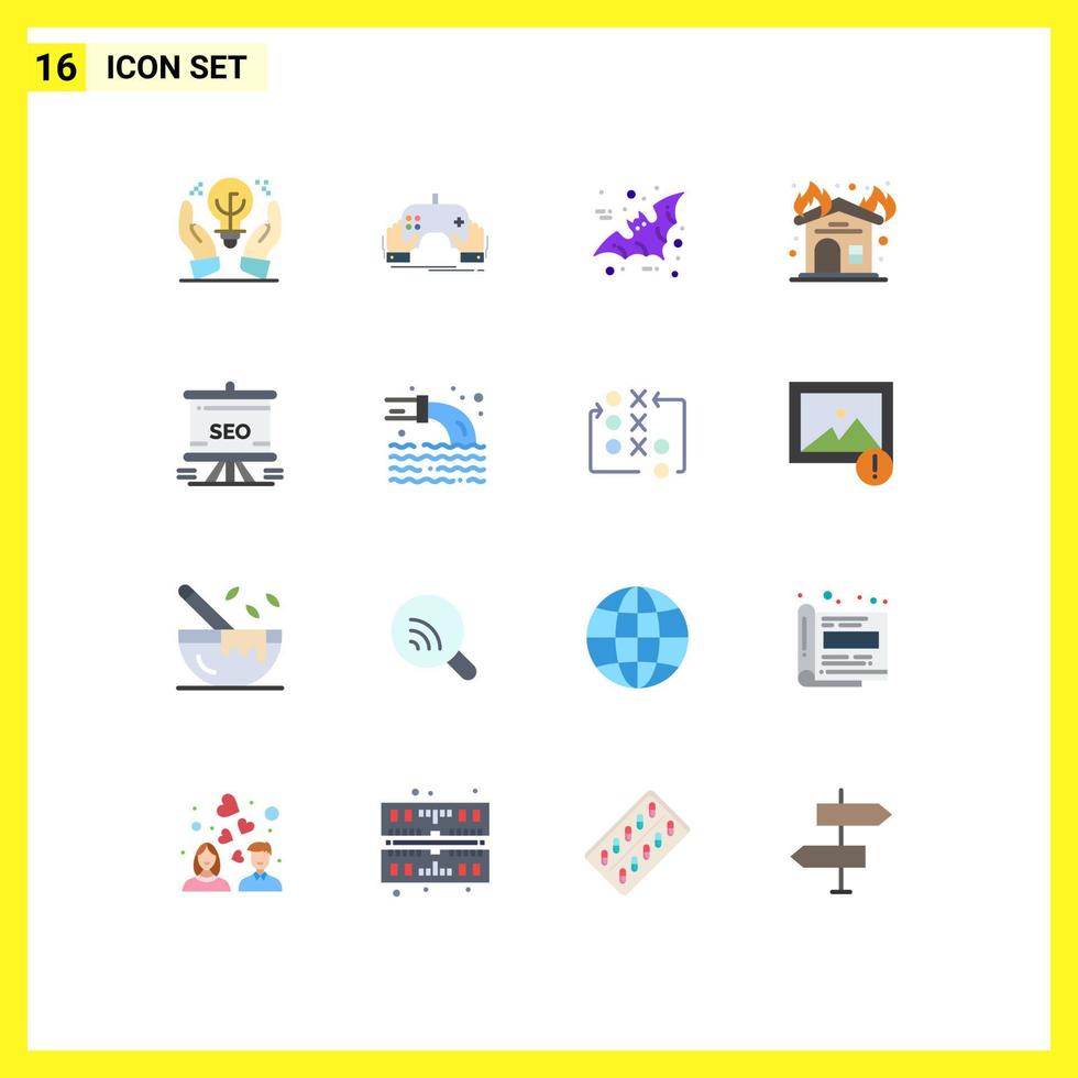 Modern Set of 16 Flat Colors Pictograph of presentation interior app fireplace scary Editable Pack of Creative Vector Design Elements