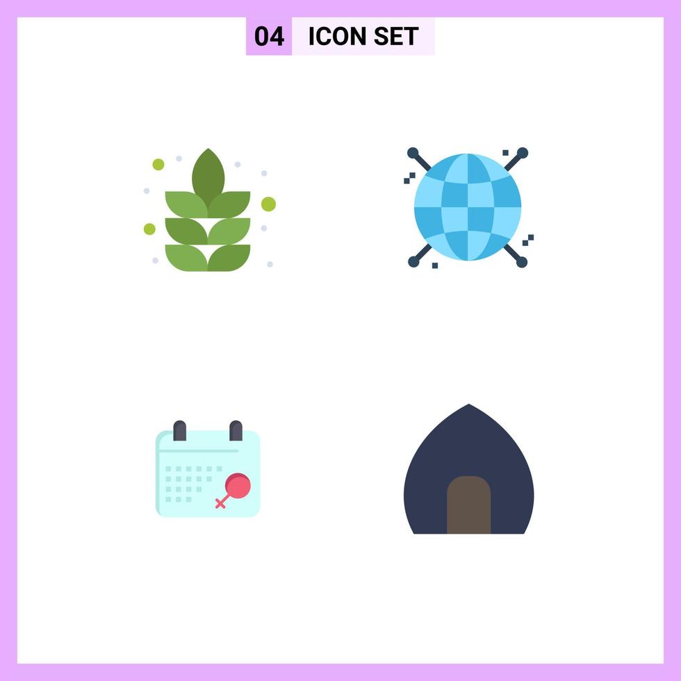 Set of 4 Modern UI Icons Symbols Signs for lotus plan connected network building Editable Vector Design Elements