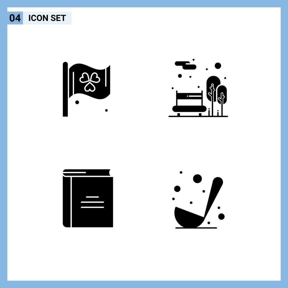 4 Solid Glyph concept for Websites Mobile and Apps flag library bench public reading Editable Vector Design Elements