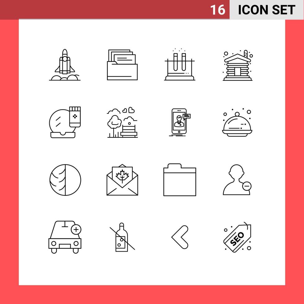 Mobile Interface Outline Set of 16 Pictograms of face makeup face base test home wood Editable Vector Design Elements