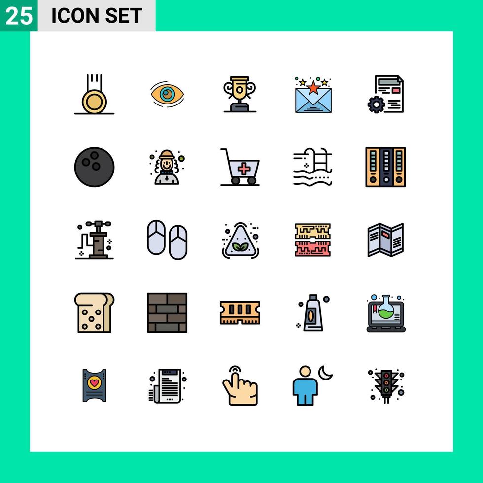 Modern Set of 25 Filled line Flat Colors Pictograph of document favourite search email progress Editable Vector Design Elements