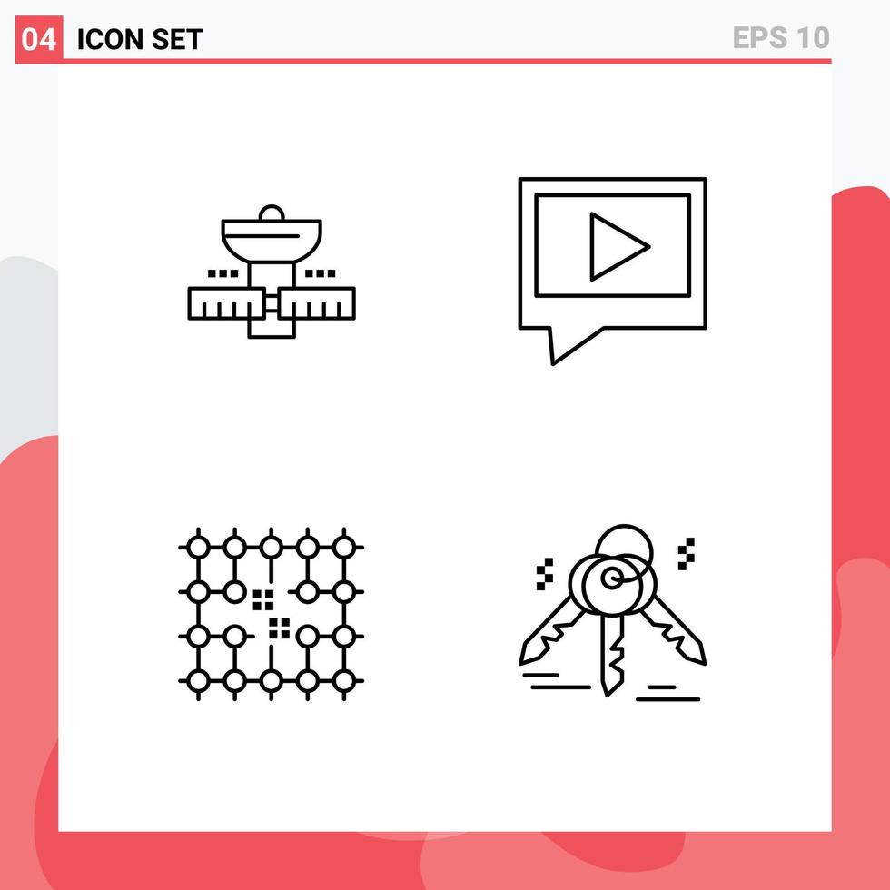 Set of 4 Modern UI Icons Symbols Signs for gps connection satellite chat grid Editable Vector Design Elements