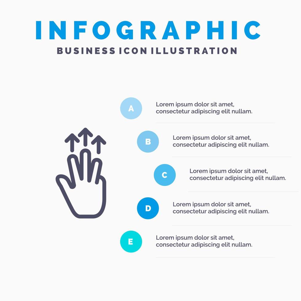 Gestures Hand Mobile Three Finger Touch Line icon with 5 steps presentation infographics Background vector