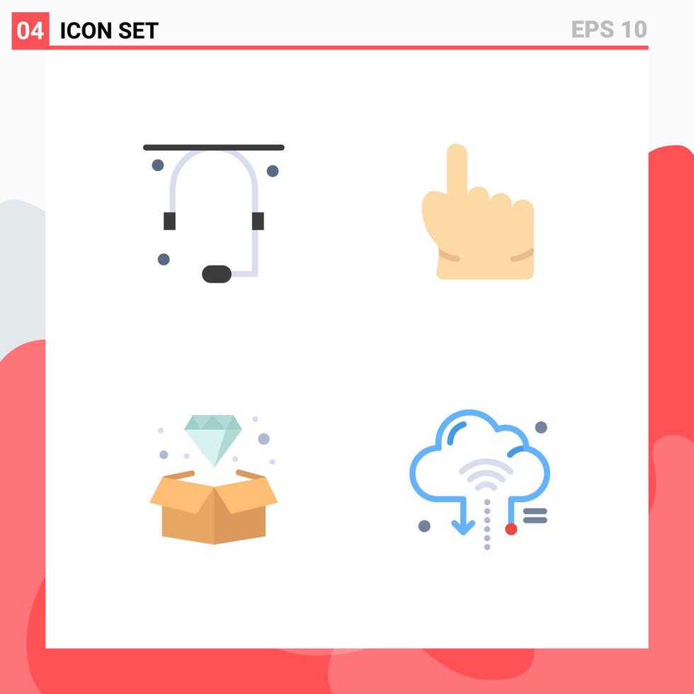 Group of 4 Flat Icons Signs and Symbols for communication gem support point jewelry Editable Vector Design Elements