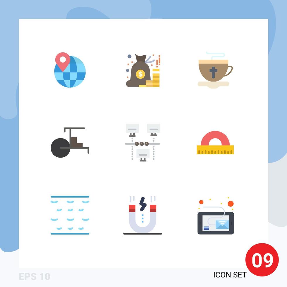 Mobile Interface Flat Color Set of 9 Pictograms of internet vehicles tea transportation china Editable Vector Design Elements