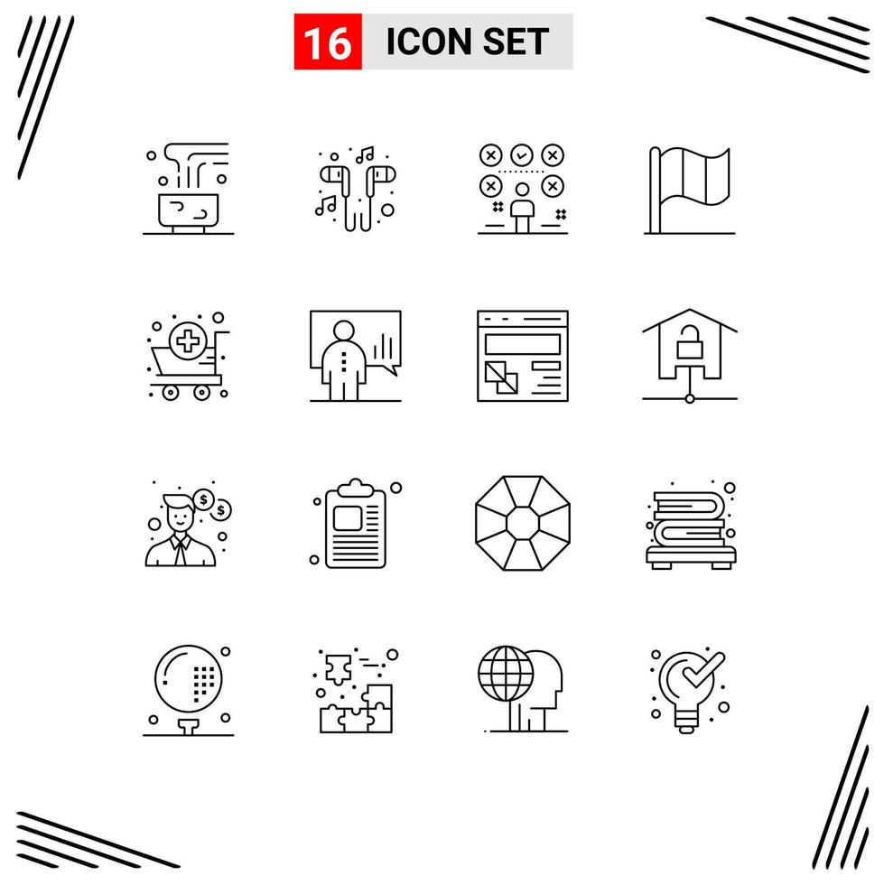 Pack of 16 Modern Outlines Signs and Symbols for Web Print Media such as irish flag smartphone exams man Editable Vector Design Elements