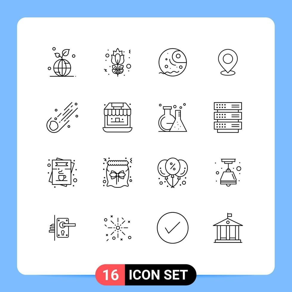 Outline Pack of 16 Universal Symbols of pin mark rose map planet Editable Vector Design Elements