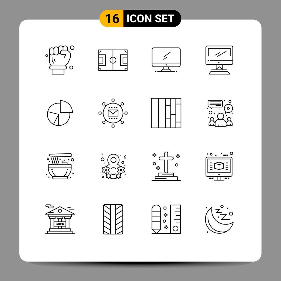 Modern Set of 16 Outlines and symbols such as finance business soccer chart imac Editable Vector Design Elements