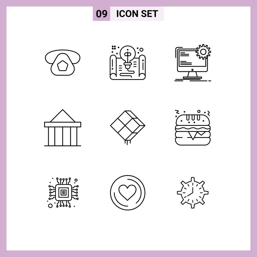 Set of 9 Commercial Outlines pack for court citadel idea acropolis site Editable Vector Design Elements