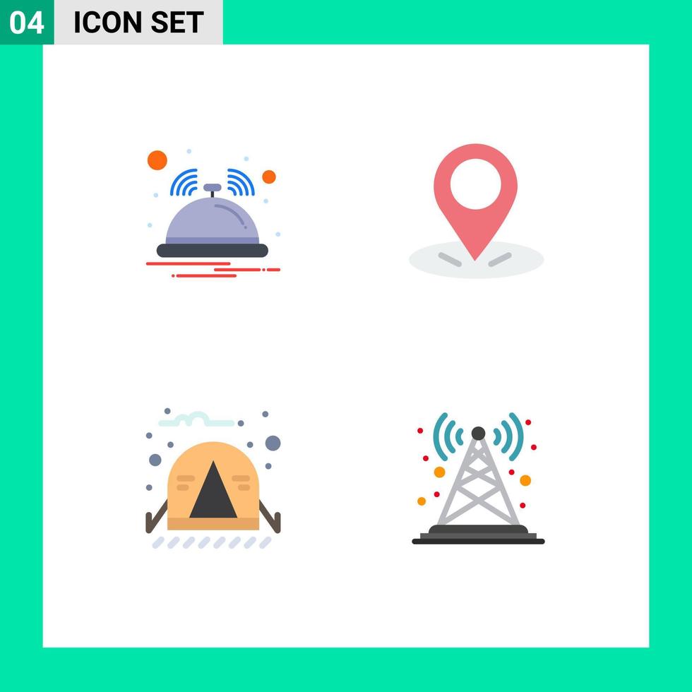 Editable Vector Line Pack of 4 Simple Flat Icons of bell travel service pin antenna Editable Vector Design Elements