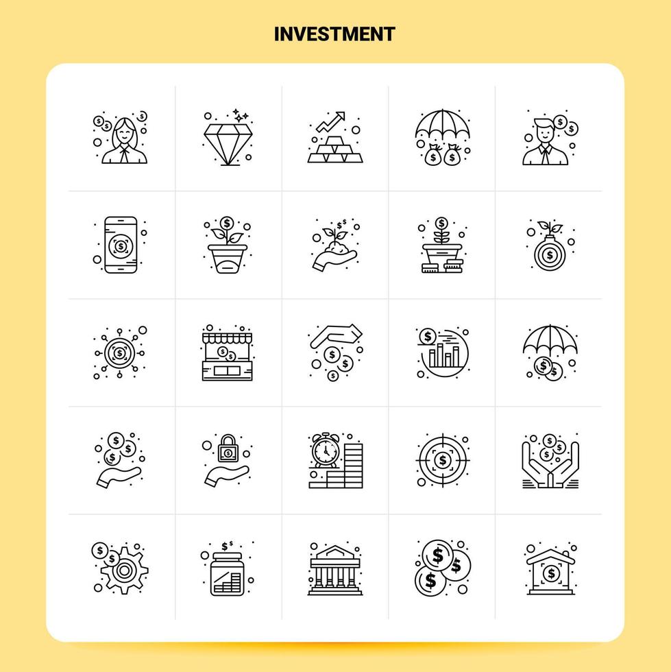 OutLine 25 Investment Icon set Vector Line Style Design Black Icons Set Linear pictogram pack Web and Mobile Business ideas design Vector Illustration