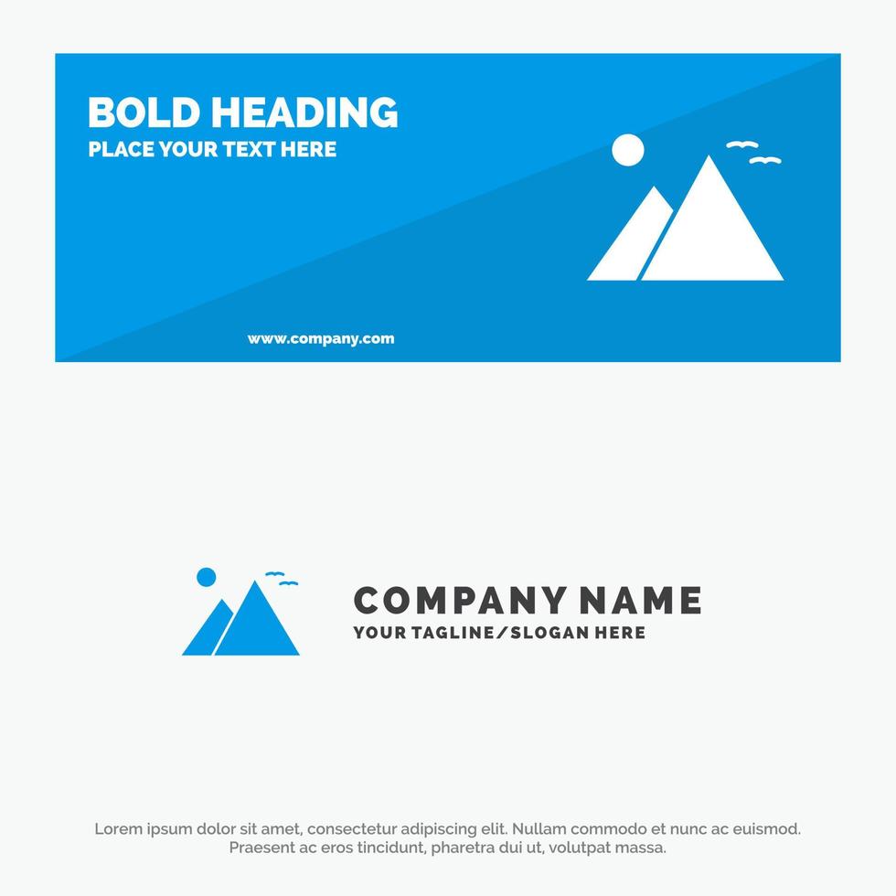 egipto giza hito pirámide sol icono sólido sitio web banner y plantilla de logotipo de empresa vector