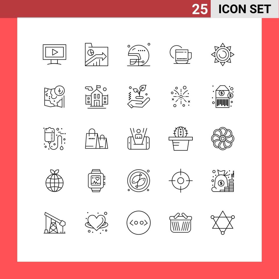Editable Vector Line Pack of 25 Simple Lines of shinning service football hotel tea Editable Vector Design Elements