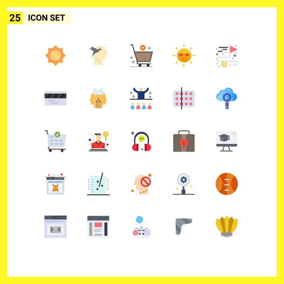 Mobile Interface Flat Color Set of 25 Pictograms of achieving power commerce nature energy Editable Vector Design Elements