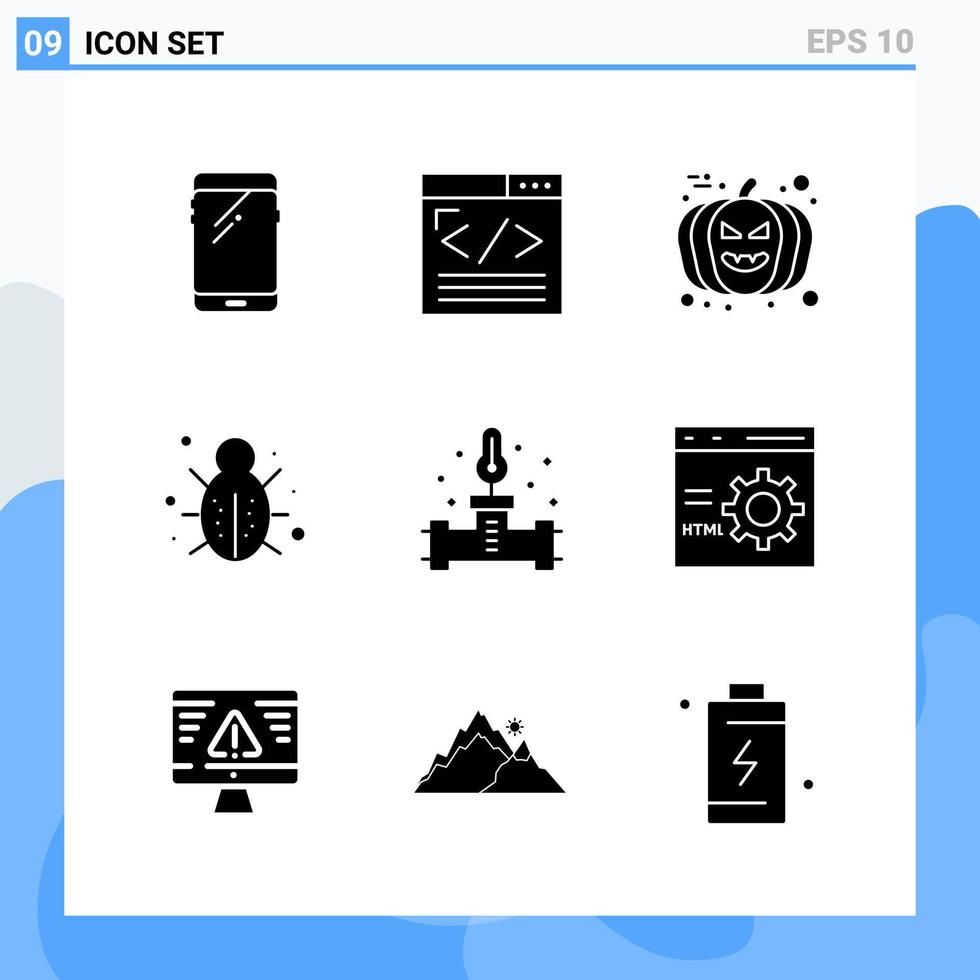 Modern 9 solid style icons Glyph Symbols for general use Creative Solid Icon Sign Isolated on White Background 9 Icons Pack Creative Black Icon vector background