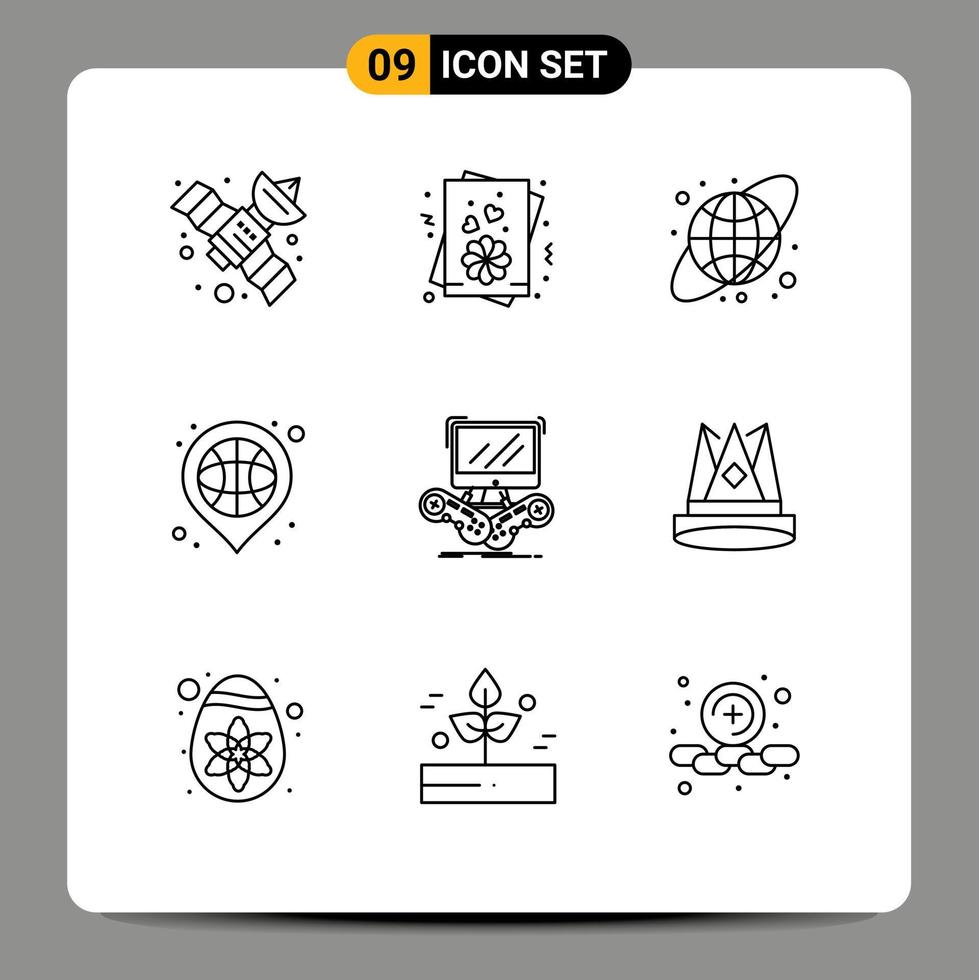 Set of 9 Vector Outlines on Grid for multiplayer gaming earth globe game place Editable Vector Design Elements