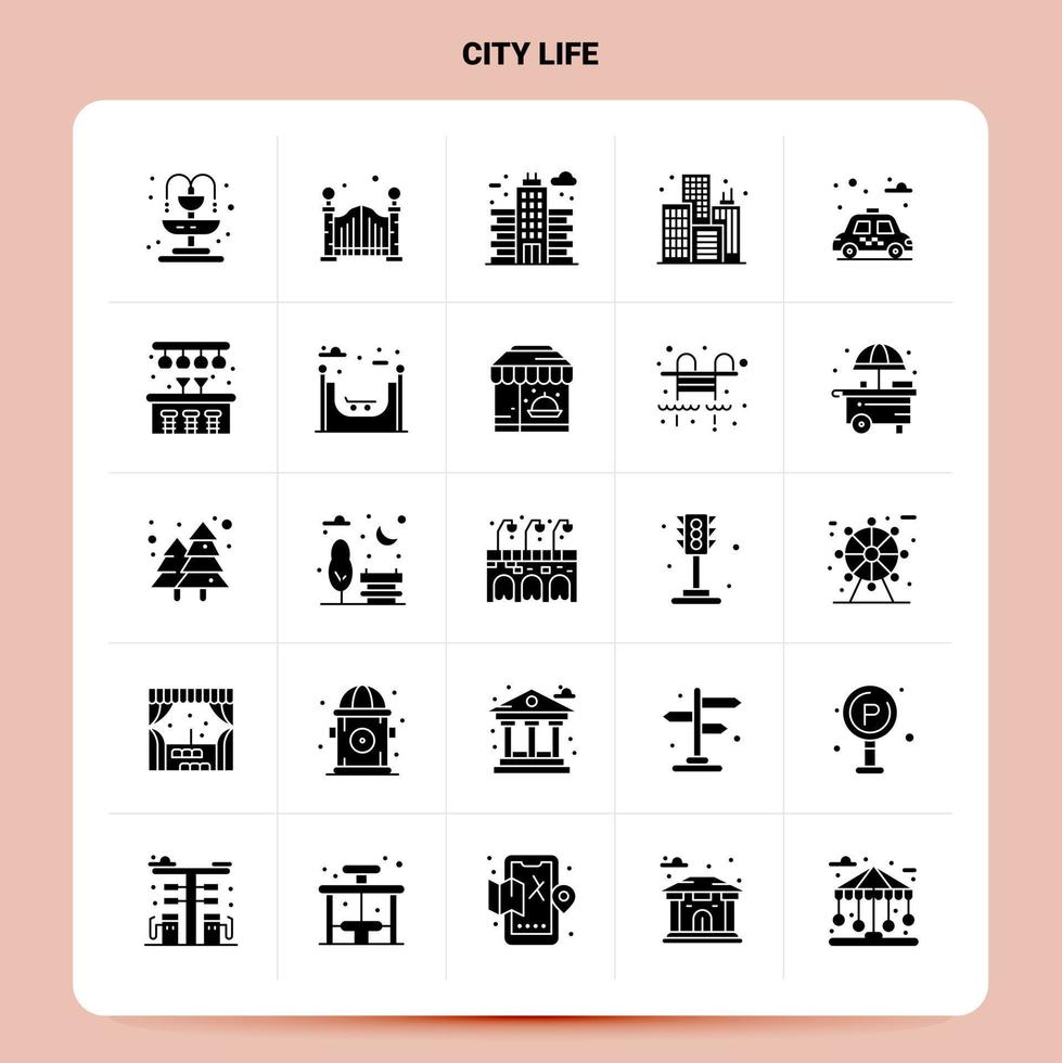 Solid 25 City Life Icon set Vector Glyph Style Design Black Icons Set Web and Mobile Business ideas design Vector Illustration