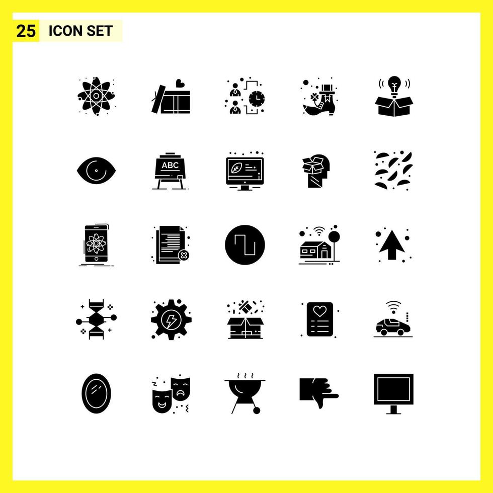 25 Thematic Vector Solid Glyphs and Editable Symbols of eye idea team bulb leprechaun Editable Vector Design Elements