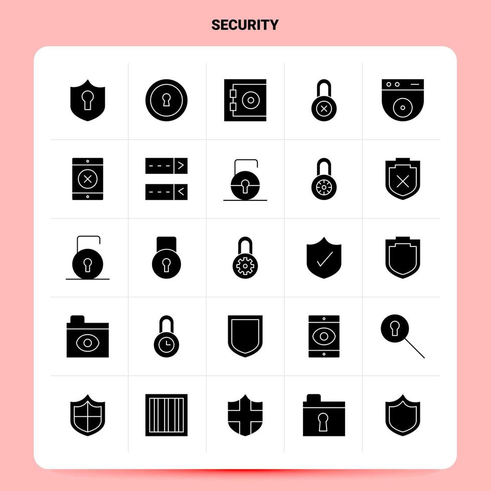 Solid 25 Security Icon set Vector Glyph Style Design Black Icons Set Web and Mobile Business ideas design Vector Illustration