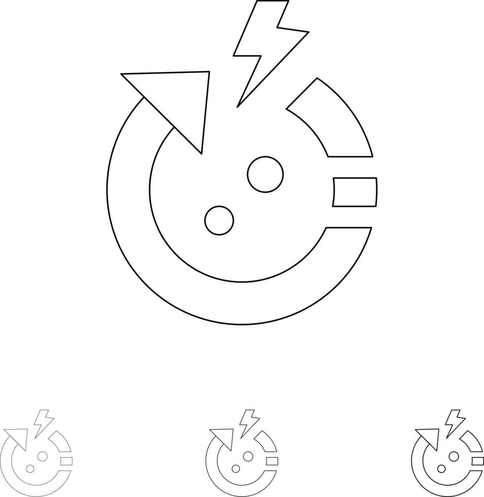 Arrow Power Save World Bold and thin black line icon set vector