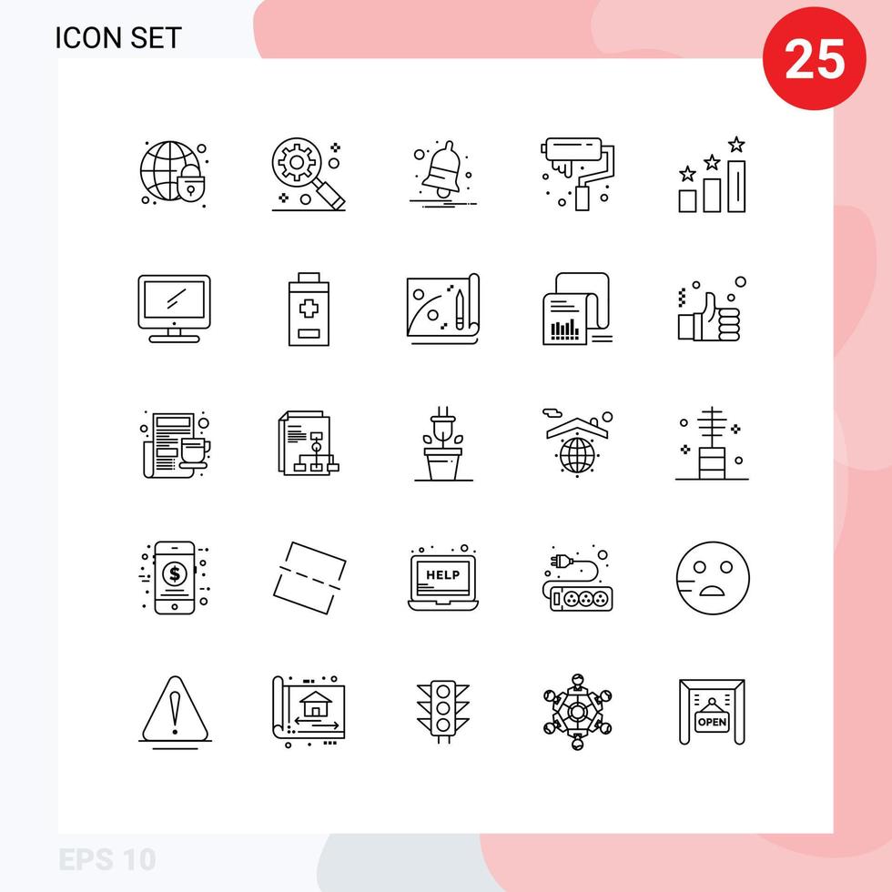 conjunto de 25 iconos modernos de la interfaz de usuario símbolos signos para los logros de rendimiento elementos de diseño de vectores editables de las artes del rodillo de notificación