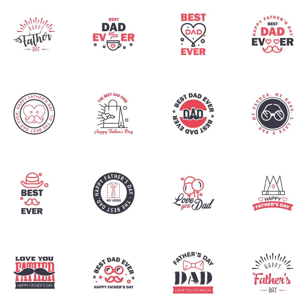 Happy fathers day 16 Black and Pink vintage retro type font Illustrator eps10 Editable Vector Design Elements