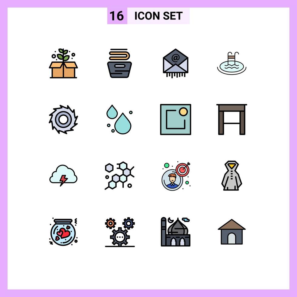 16 User Interface Flat Color Filled Line Pack of modern Signs and Symbols of line blades cutter mail service pool Editable Creative Vector Design Elements