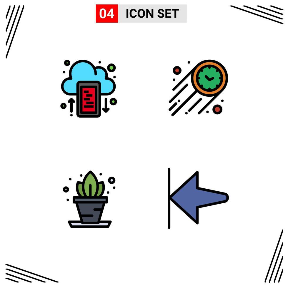 Group of 4 Modern Filledline Flat Colors Set for cloud living upload stopwatch arrow Editable Vector Design Elements