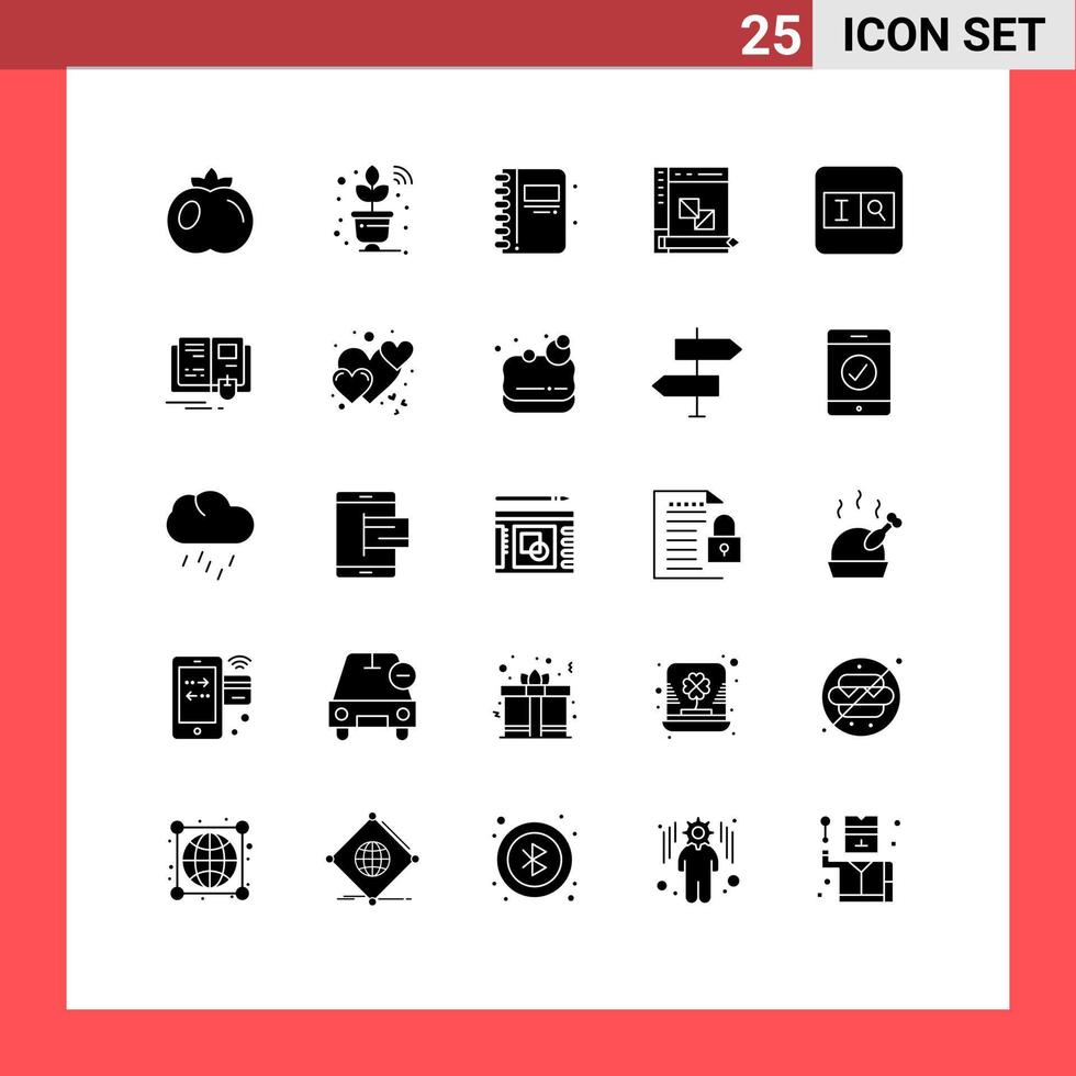 25 Universal Solid Glyphs Set for Web and Mobile Applications search planning bookmark panel develop Editable Vector Design Elements