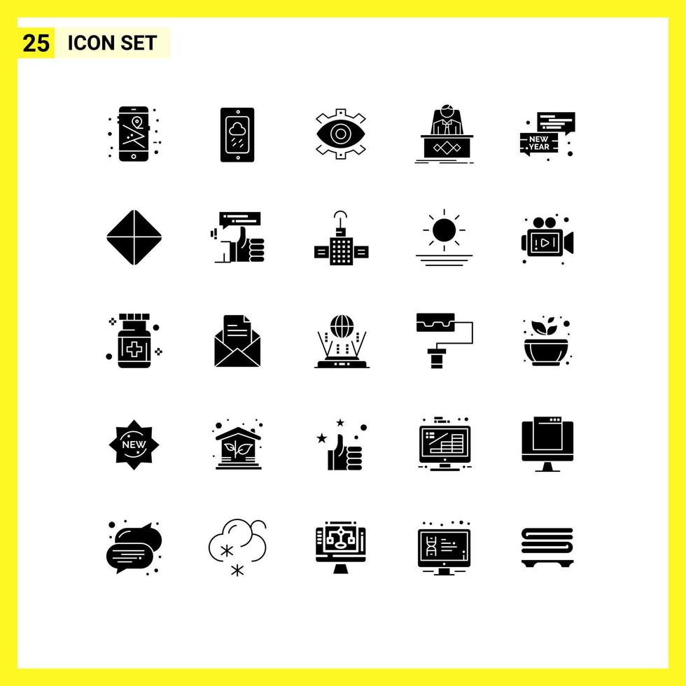 conjunto de 25 glifos sólidos vectoriales en cuadrícula para la producción de ojos de juegos de leyendas elementos de diseño de vectores editables creativos